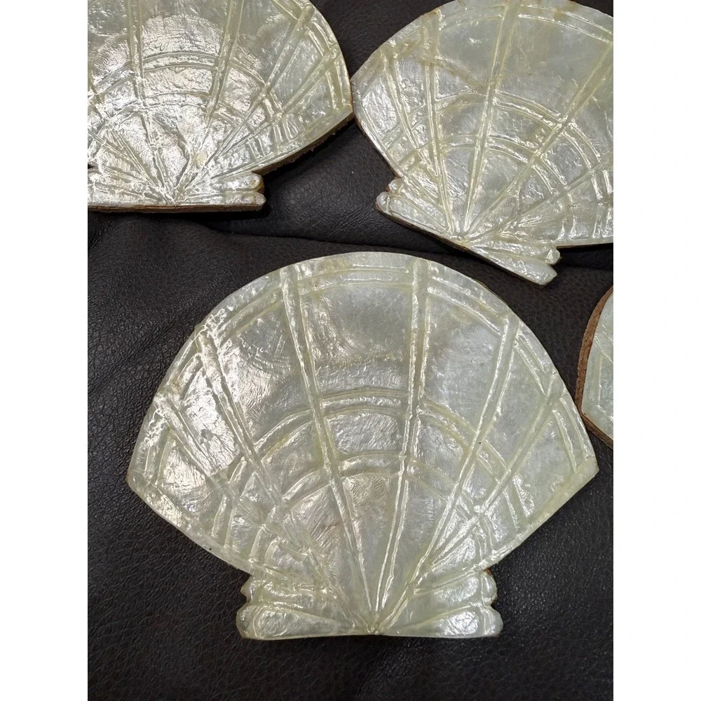Lillian Vernon Vintage Capiz Shell Coasters Set of 6 with‎ Holder 8259